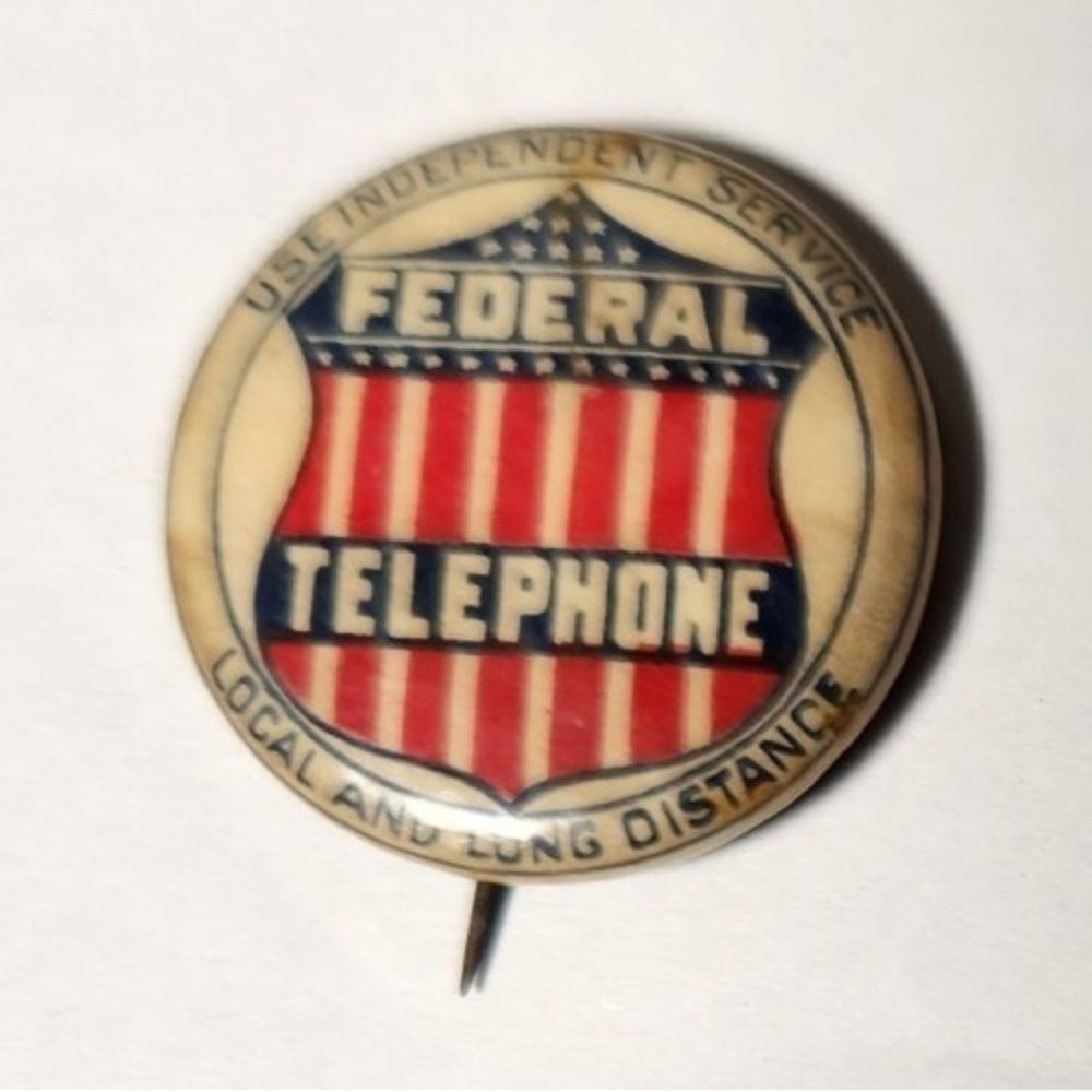 1910 Corning, NY FEDERAL TELEPHONE Button 1 inch Advertisement Whitehead & Hoag‎